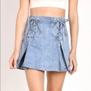 Free People Denim Lace Up Mini Skirt Size 12
